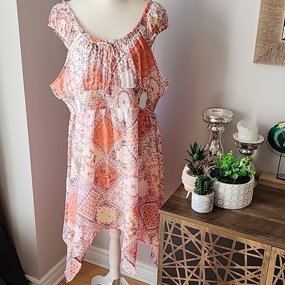 No Boundaries - Patchwork Vibes Dress, Shark Bite / Handkerchief Hem…